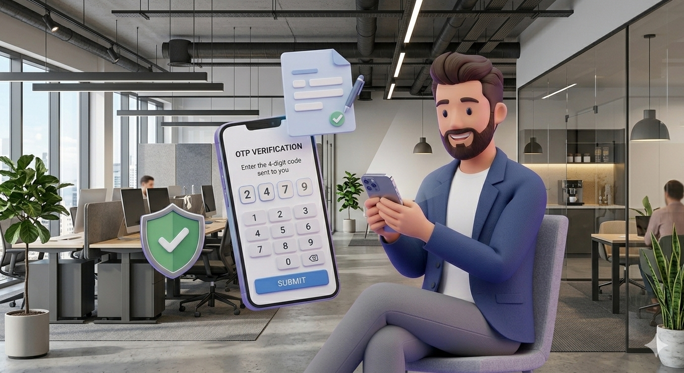 Person submitting OTP verification on phone for online claim
